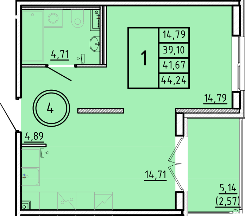 1 ккв 39,1 м²