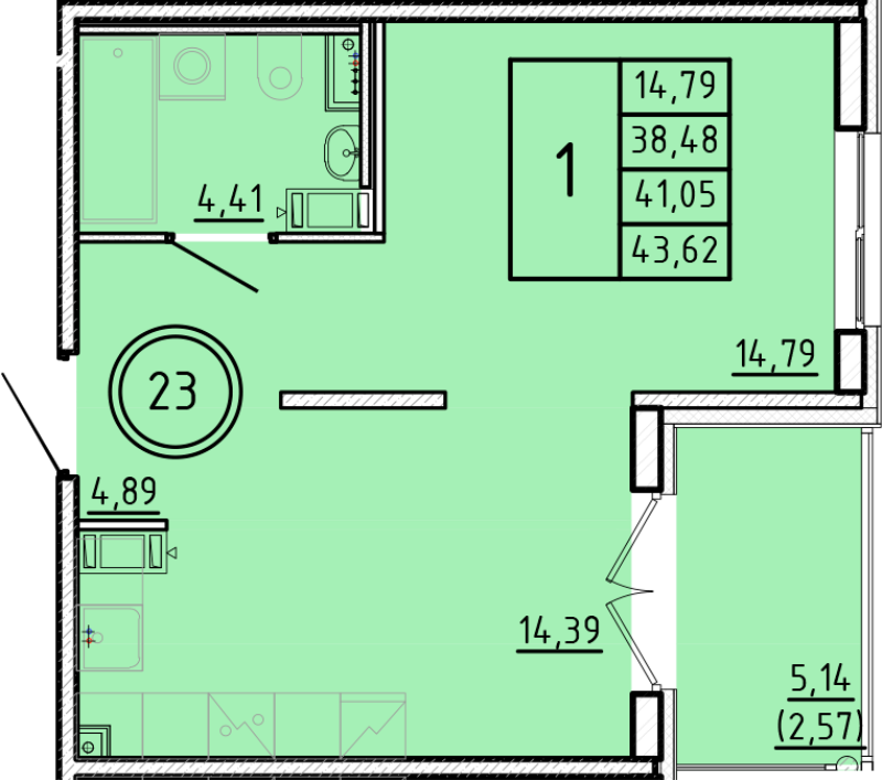 1 ккв 38,5 м²