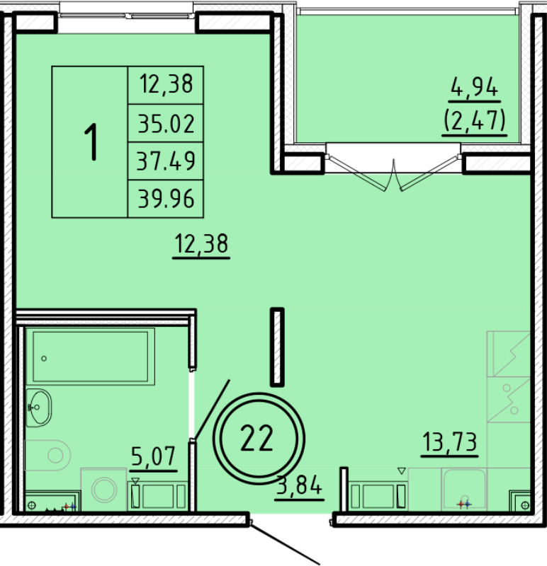 1 ккв 35 м²