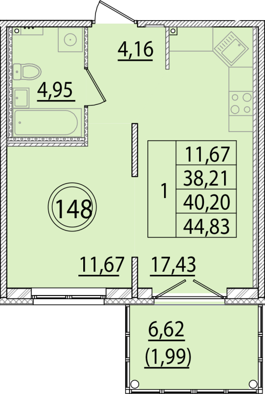 2 ккв (Евро) 38,2 м²