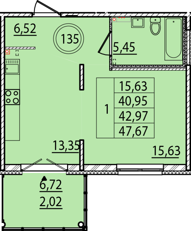 1 ккв 41 м²