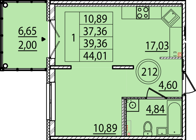 2 ккв (Евро) 37,4 м²