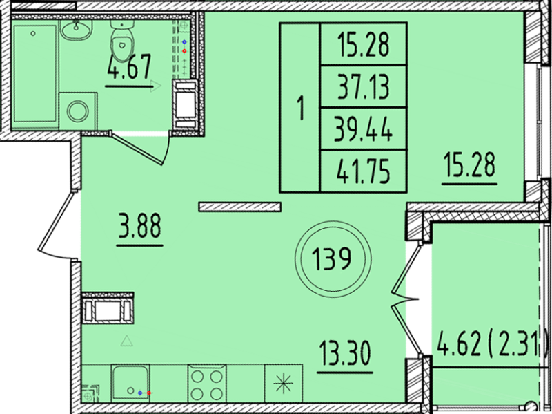 1 ккв 37,1 м²