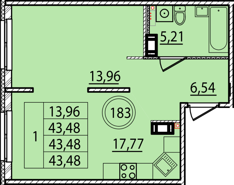 2 ккв (Евро) 43,5 м²