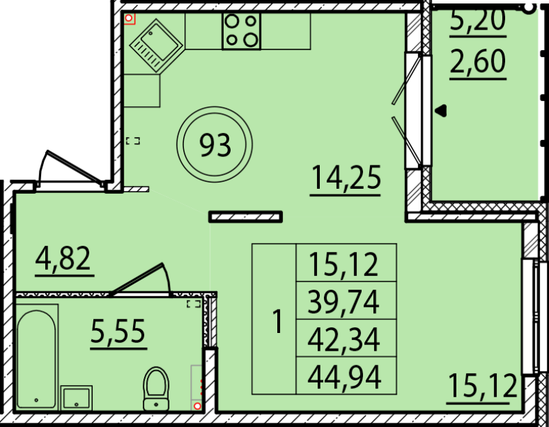 1 ккв 39,7 м²