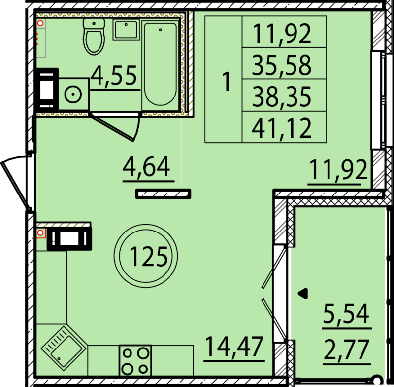 1 ккв 35,6 м²