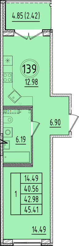 1 ккв 40,6 м²