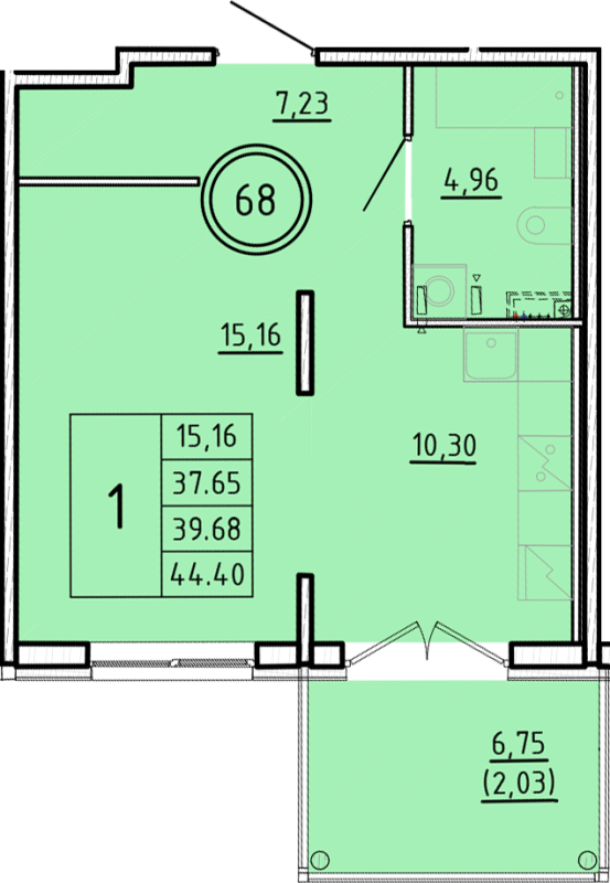 1 ккв 37,7 м²