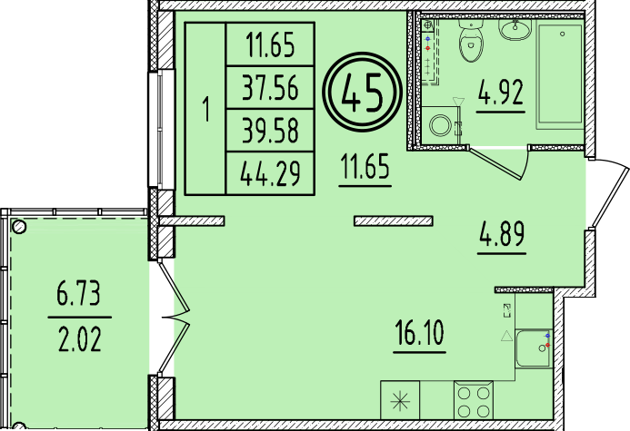 2 ккв (Евро) 37,6 м²