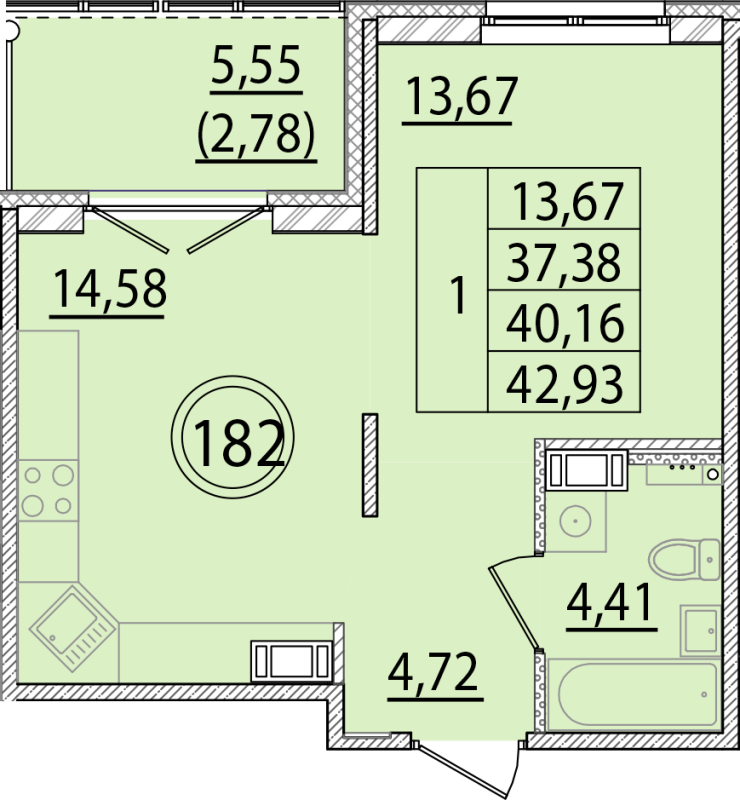 1 ккв 37,4 м²
