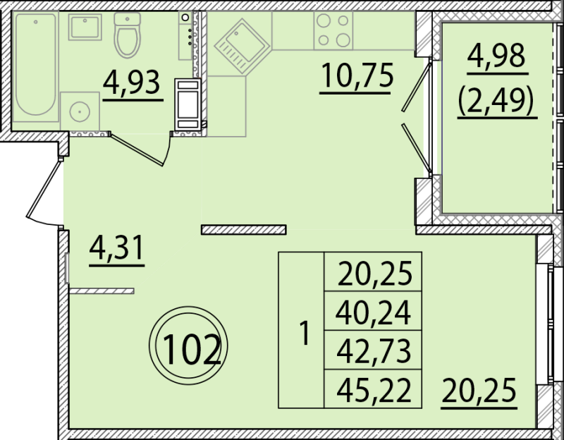 1 ккв 40,2 м²