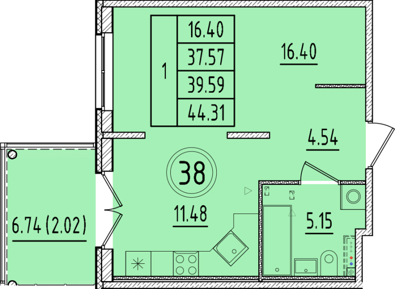 1 ккв 37,6 м²