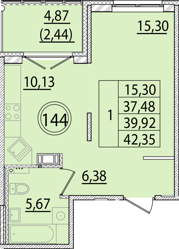 1 ккв 37,5 м²
