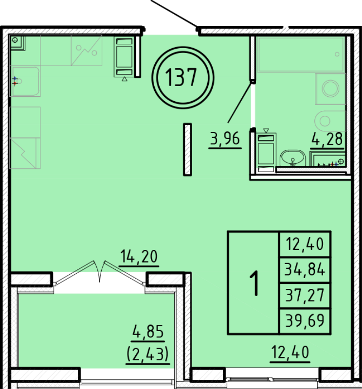 1 ккв 34,8 м²