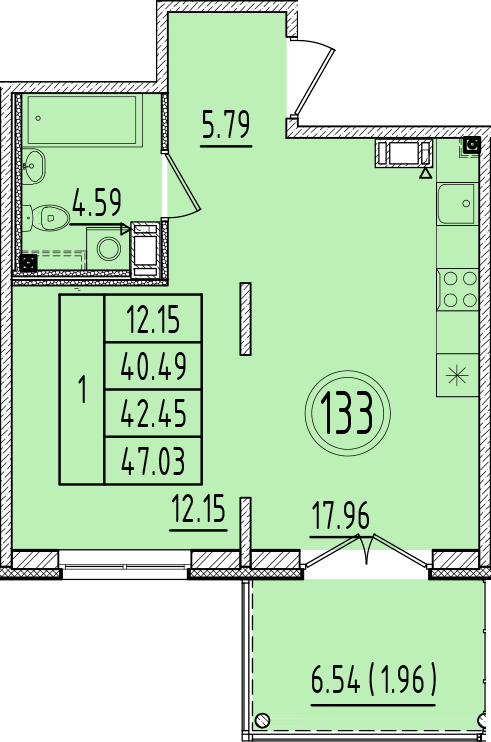 2 ккв (Евро) 40,5 м²