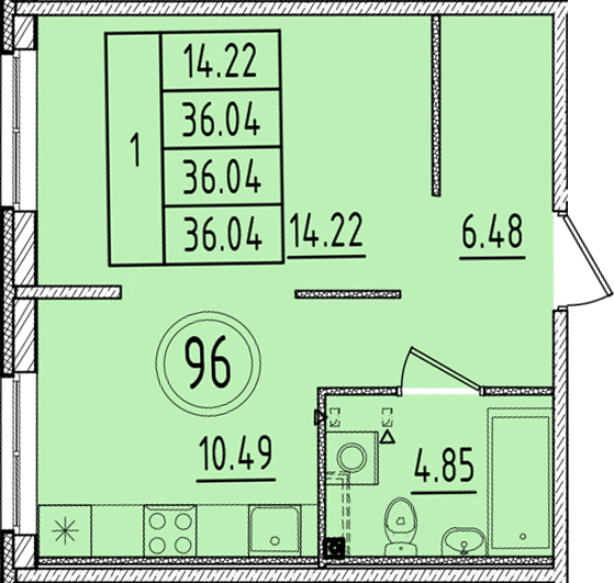 1 ккв 36 м²