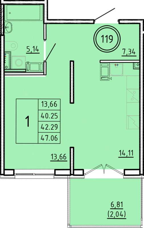 1 ккв 40,3 м²