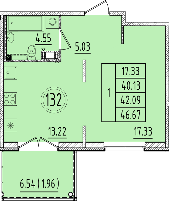 1 ккв 40,1 м²