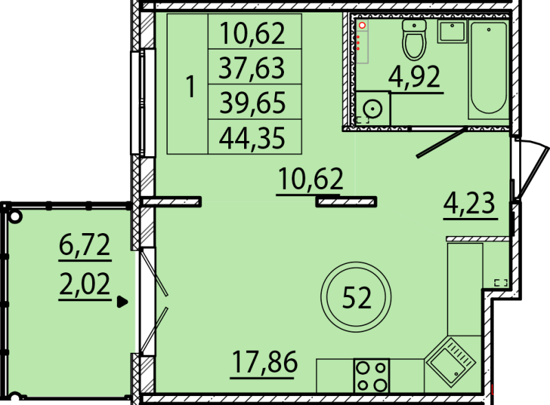 2 ккв (Евро) 37,6 м²