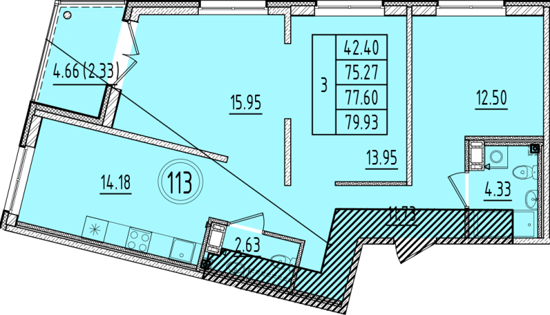 3 ккв 75,3 м²