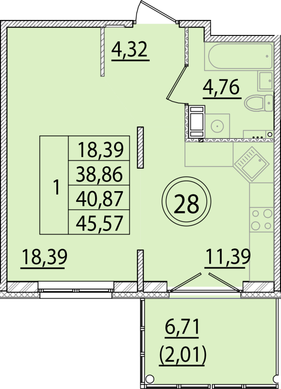 1 ккв 38,9 м²