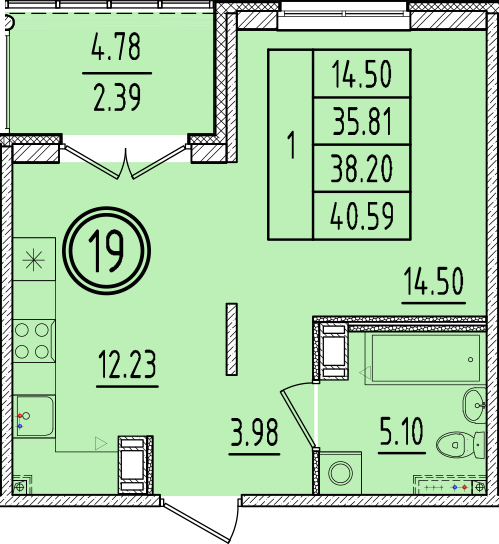 1 ккв 35,8 м²
