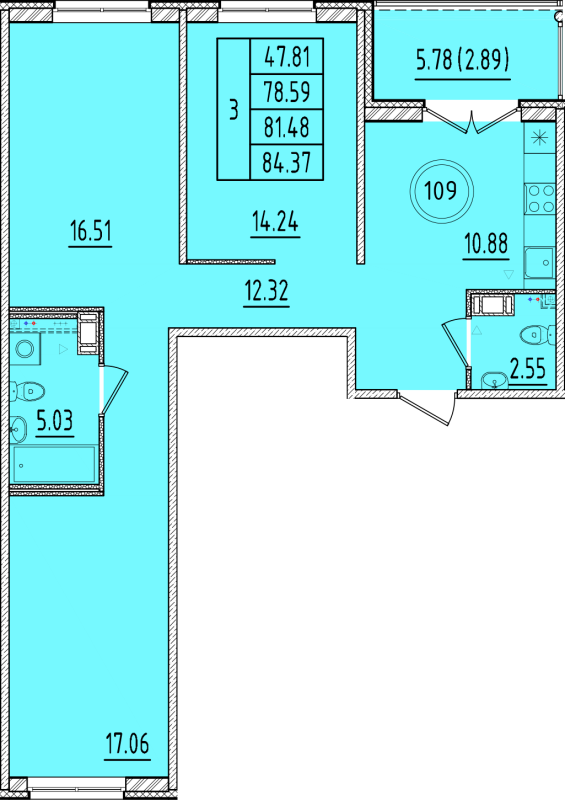 3 ккв 78,6 м²
