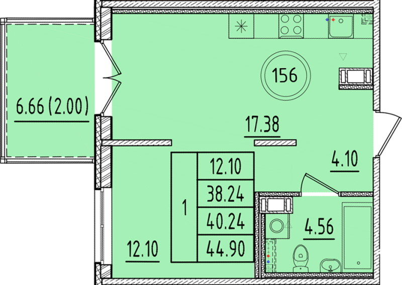 2 ккв (Евро) 38,2 м²