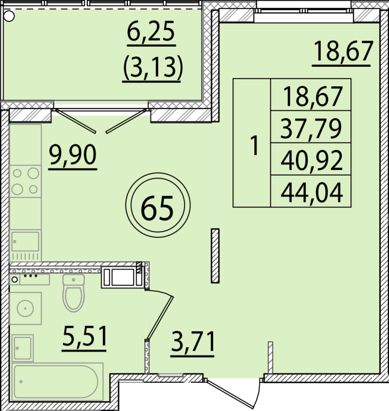 1 ккв 37,8 м²