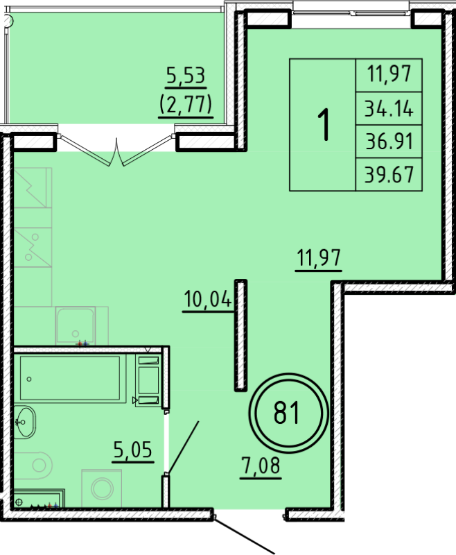 1 ккв 34,1 м²
