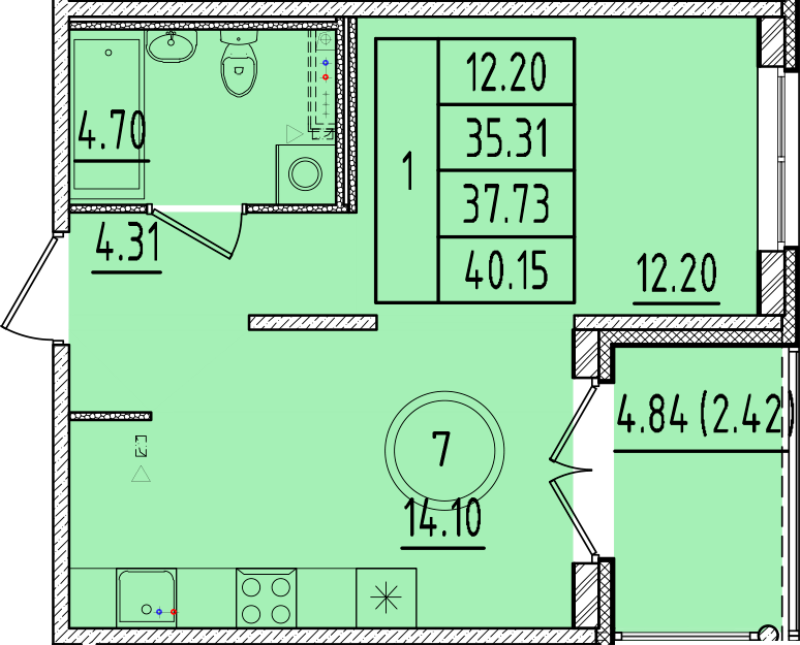 1 ккв 35,3 м²