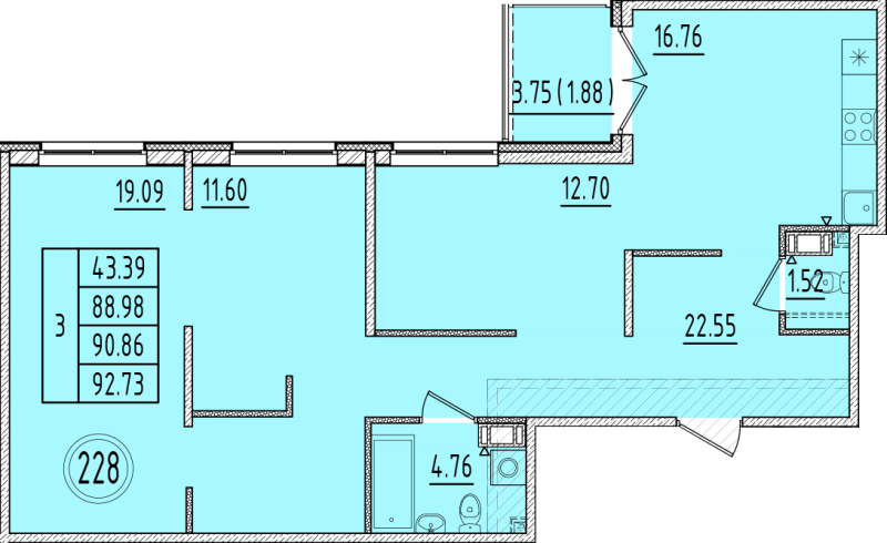4 ккв (Евро) 89 м²