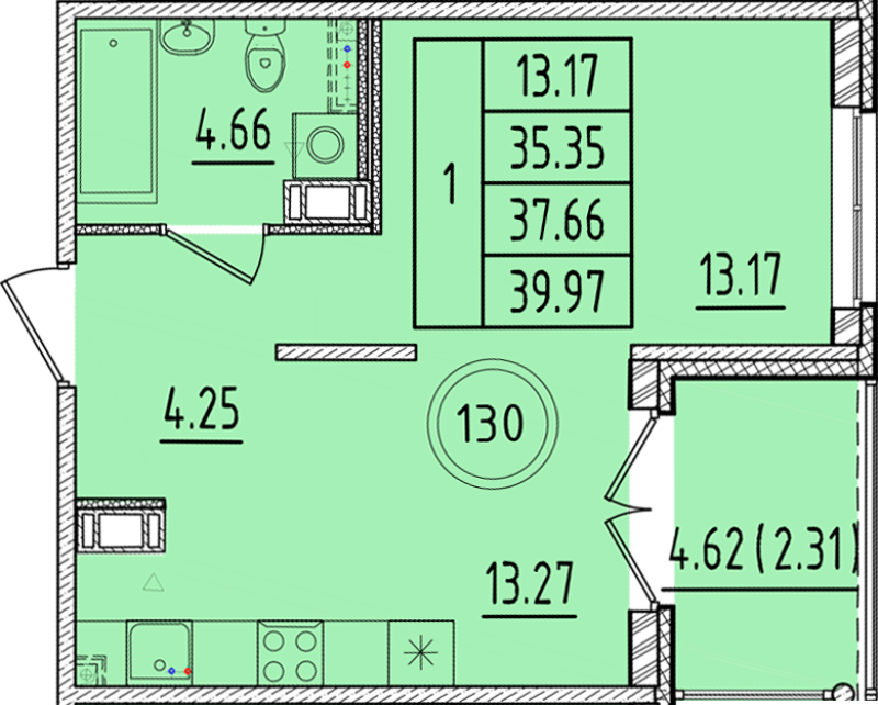 1 ккв 35,4 м²
