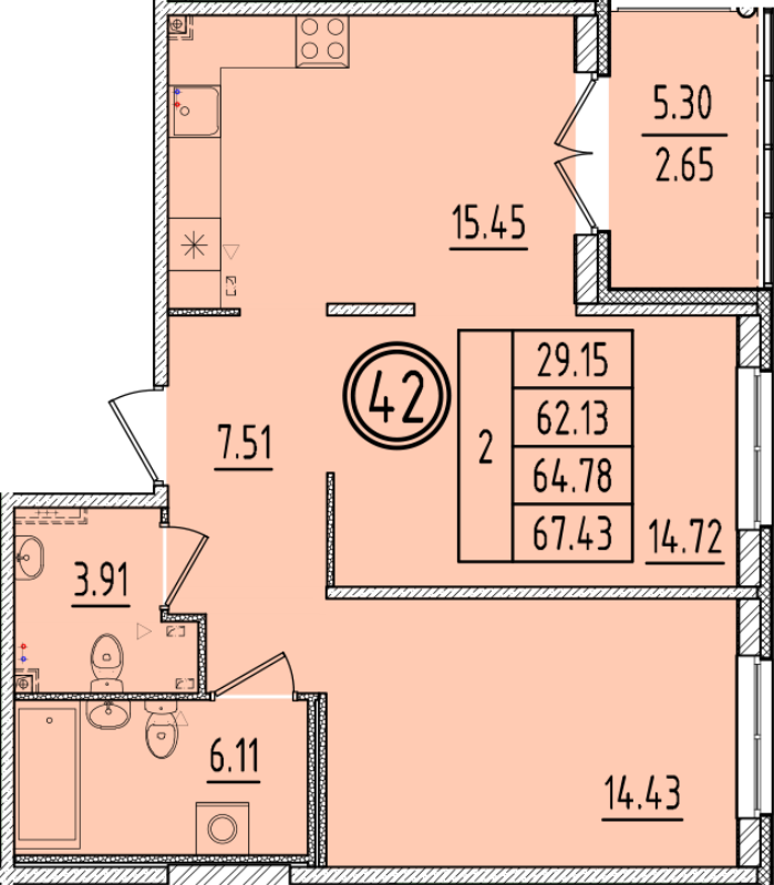 3 ккв (Евро) 62,1 м²