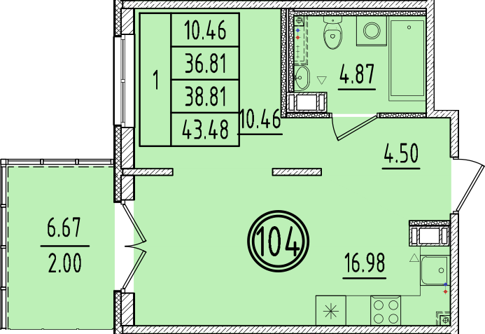2 ккв (Евро) 36,8 м²