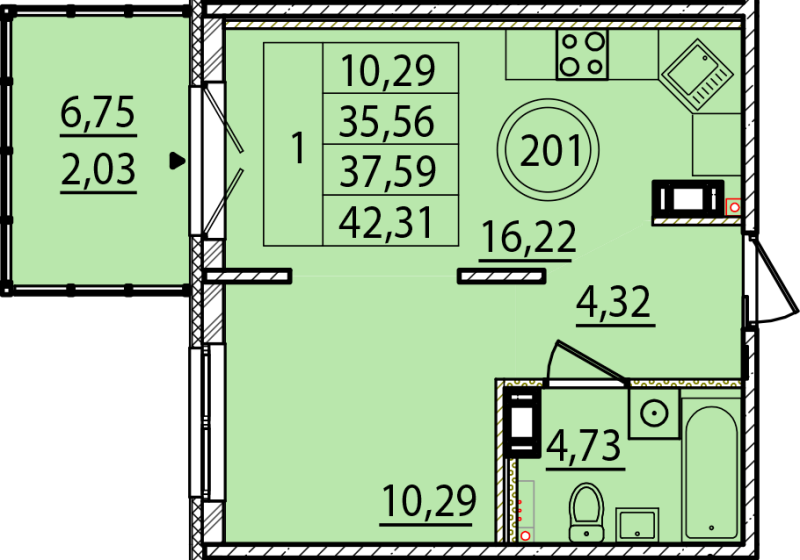 2 ккв (Евро) 35,6 м²