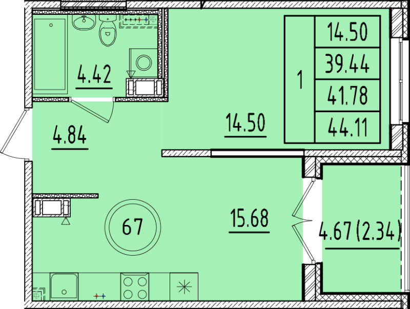 2 ккв (Евро) 39,4 м²