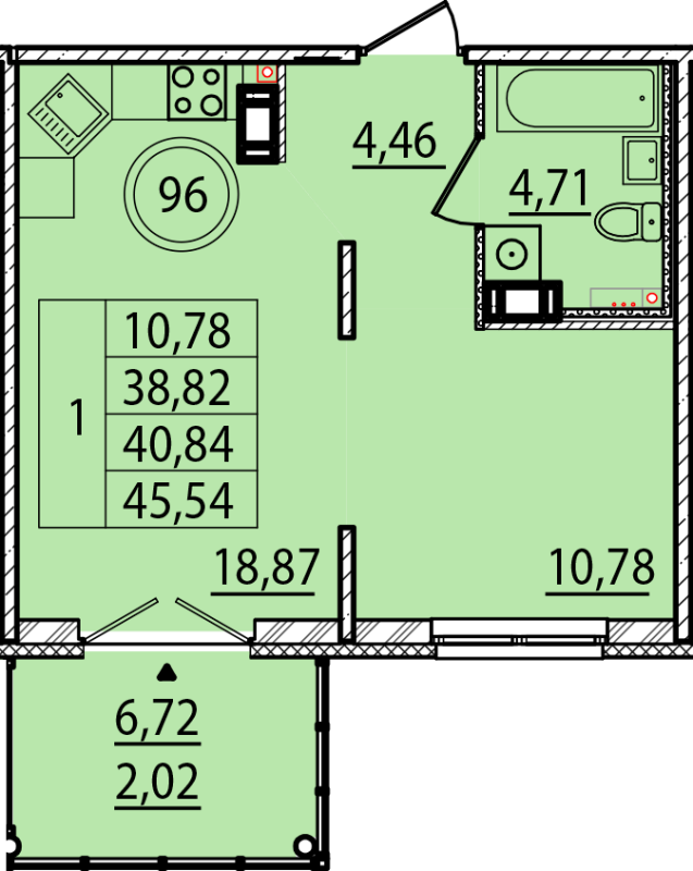 2 ккв (Евро) 38,8 м²
