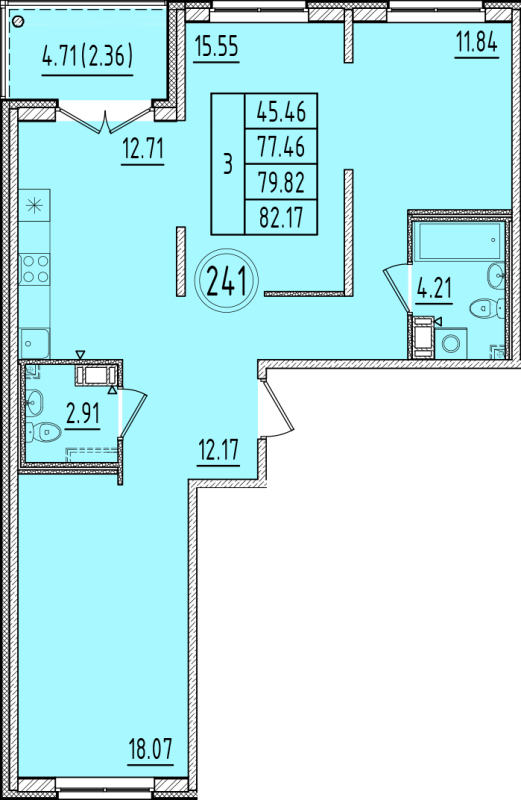 3 ккв 77,5 м²