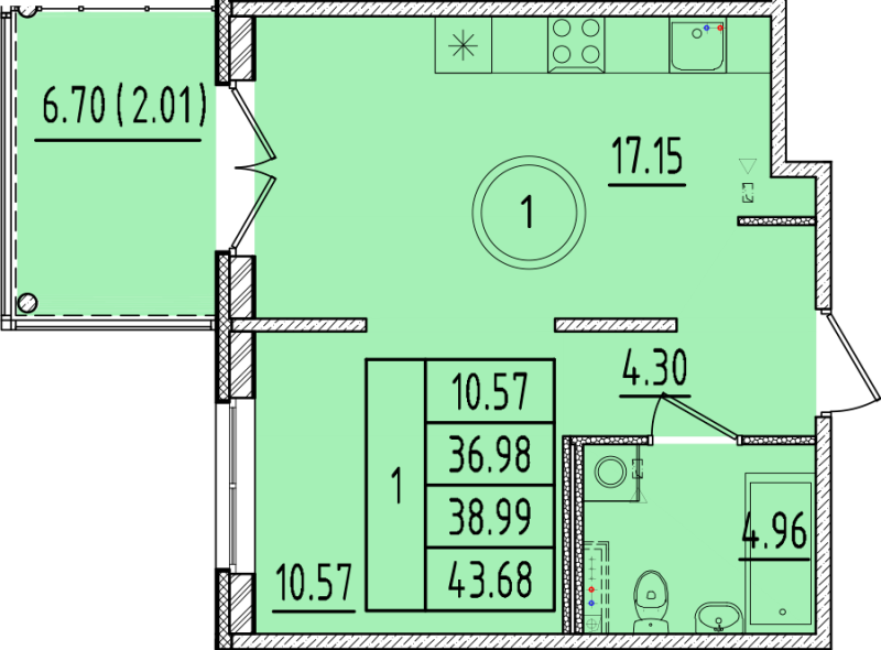 2 ккв (Евро) 37 м²