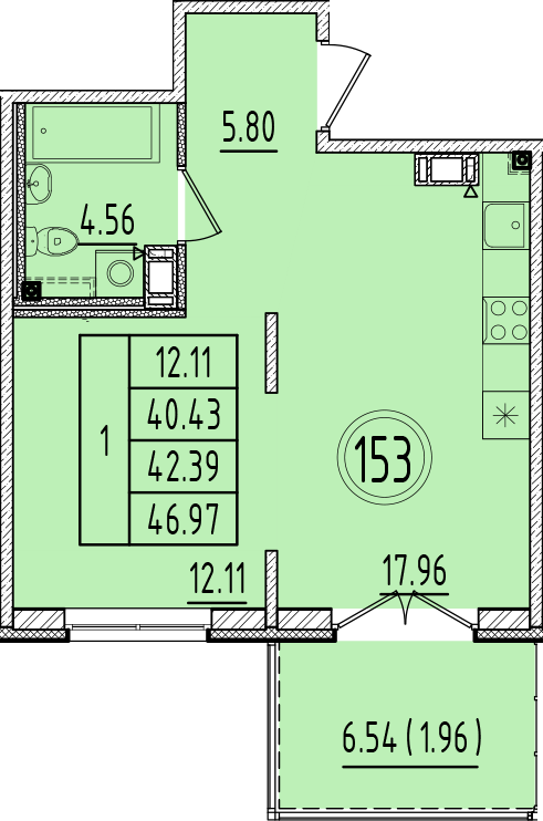 2 ккв (Евро) 40,4 м²