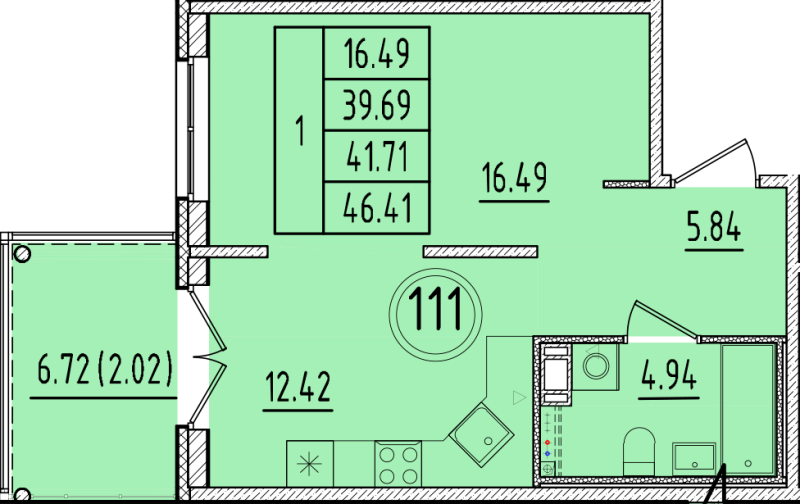 1 ккв 39,7 м²