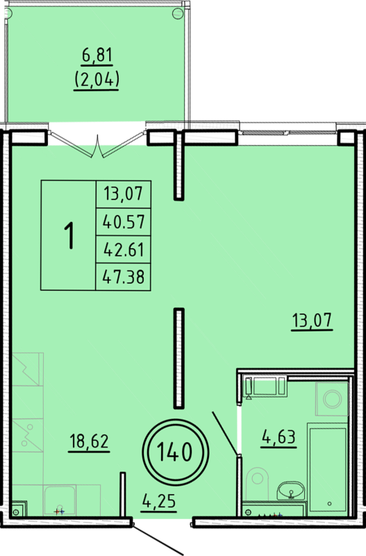 2 ккв (Евро) 40,6 м²