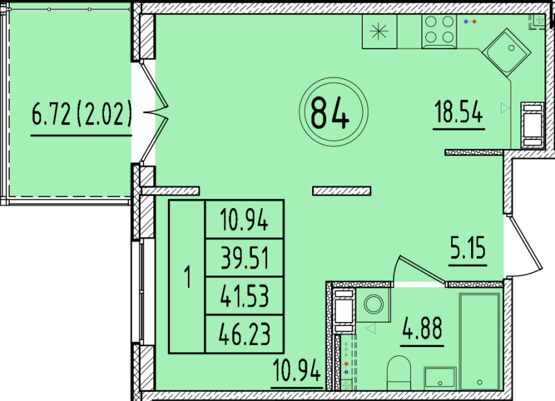 2 ккв (Евро) 39,5 м²