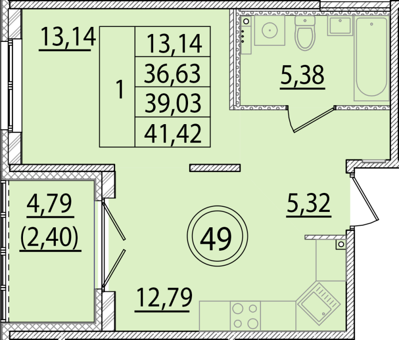 1 ккв 36,6 м²