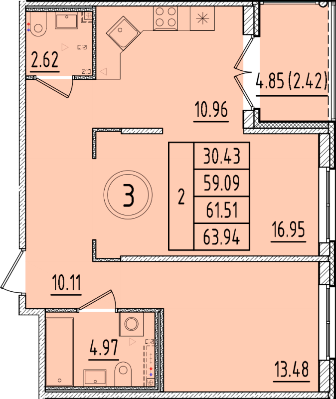 2 ккв 59,1 м²