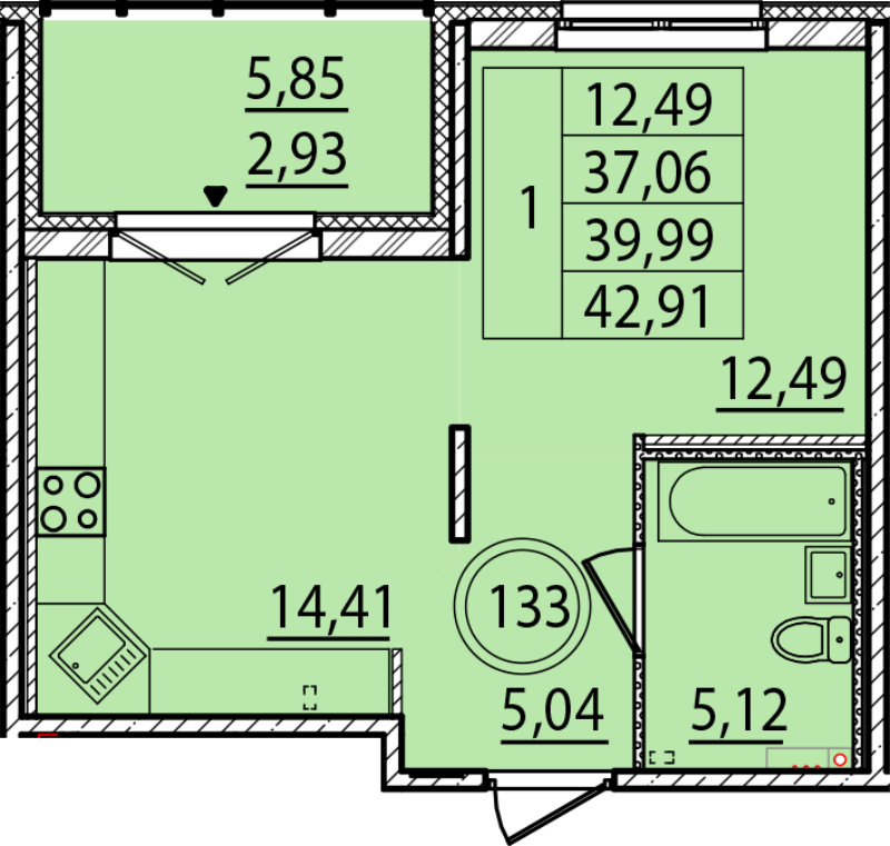 1 ккв 37,1 м²