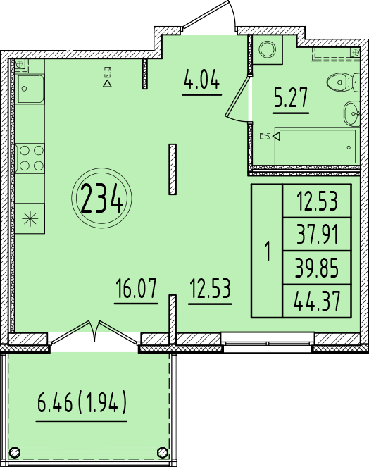 2 ккв (Евро) 37,9 м²