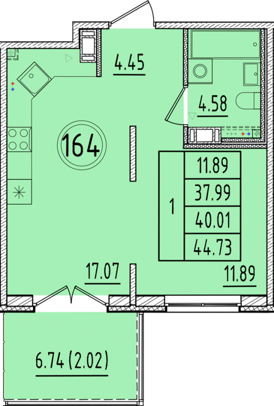 2 ккв (Евро) 38 м²