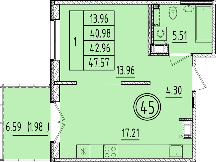 2 ккв (Евро) 41 м²